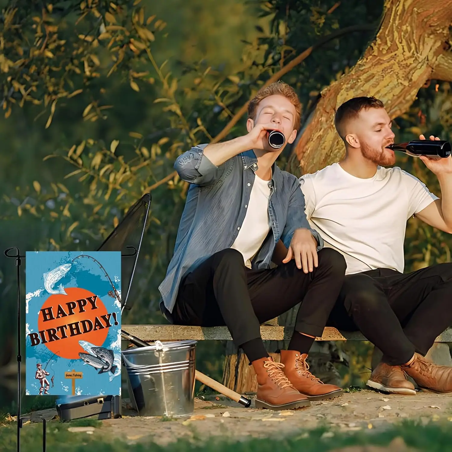 Фото Флаг для сада Kimini-Ki Gone Fishing Happy Birthday, флаг для сада на день рождения рыбака, украшение в рыбацкой тематике для мужчин и мальчиков Yar EEZ №4