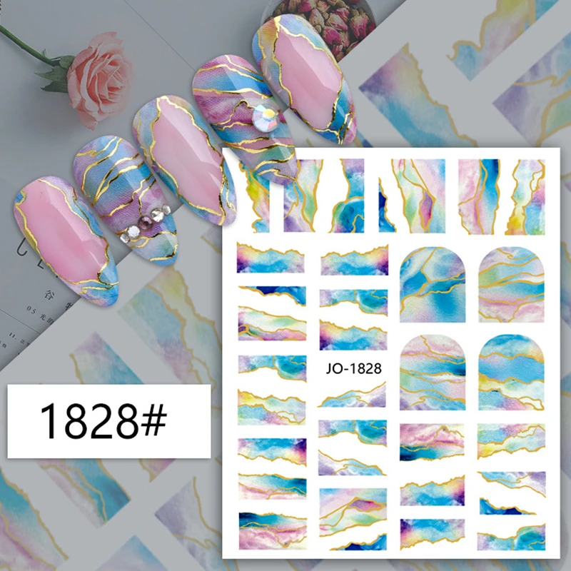 

3Pcs Bronzing Nail Stickers Marbling Irregular Curve Hill Texture Adhesive Sticker For Nail Decorations DIY New Manicure Decals