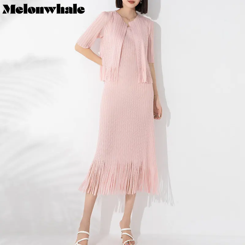 

Женское плиссированное платье-топ с кисточками и пиджаком миаке, однотонное Свободное длинное платье большого размера в Корейском стиле, лето 2023