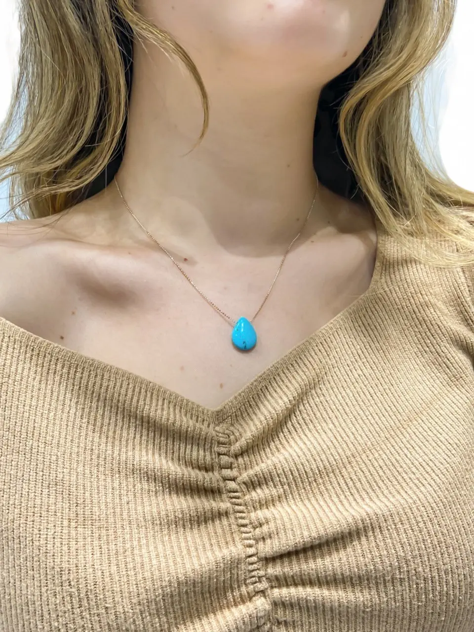 

Natural Drop Turquoise Turquoise Stone Italian Chain 925 Silver Necklace