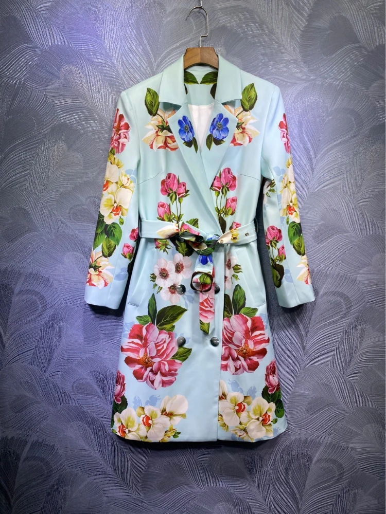 

EVLOOKS Women's 2022 Autumn New Printing Belt Windbreaker Poncho Elegant Ladies Long Overcoat Female Coats Winter