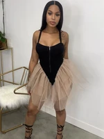 women nightclub fashion zipper mesh splicing jumpsuits sleevess chic lady romper one piece outfit female summer