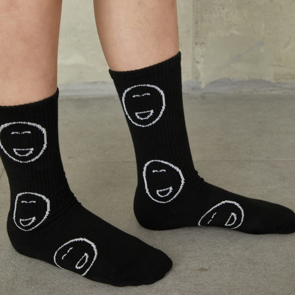 

Good Quality For Man Woman Fashion Happy Unhappy Face Cotton Couple Socks Klein Blue Mid Tude Comfortable Sport Street Home Sox