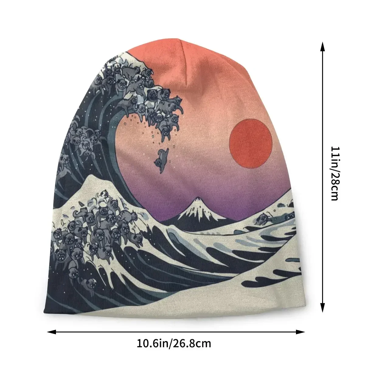 The Great Wave Off Kanagawa Of Black Pugs Шапка-бини Капот Вязаная шапка Katshushika Hokusai Стиль Зимние
