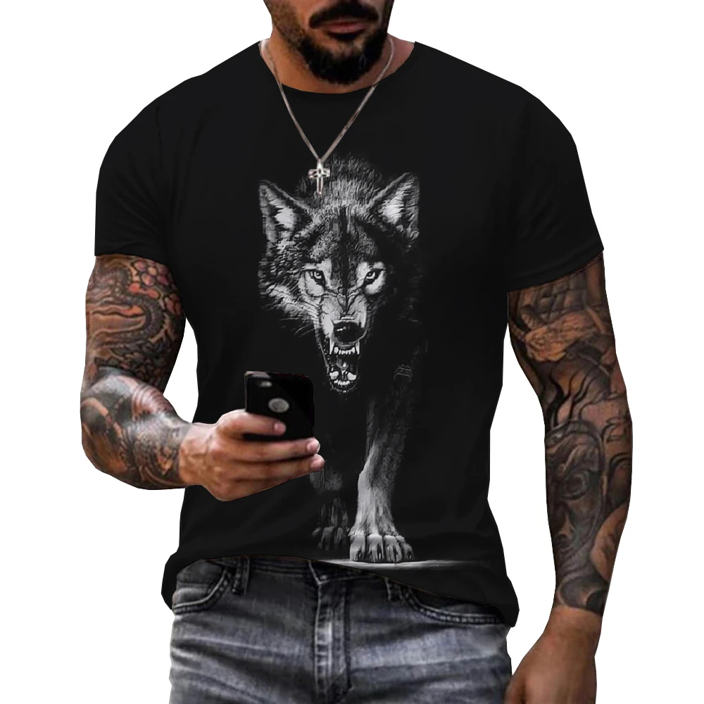 

Fashion Newest Summer Graphic Wolf 3D Printed T-Shirt Men's Shirt Cool Black White Short Sleeve Digital Classic Men's Clothing