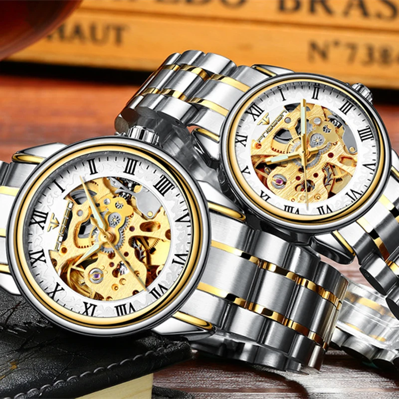 FNGEEN Couple Watches Luxury Automatic Skeleton Mechanical Watch Stainless Steel Waterproof Watches For Women Men Clock
