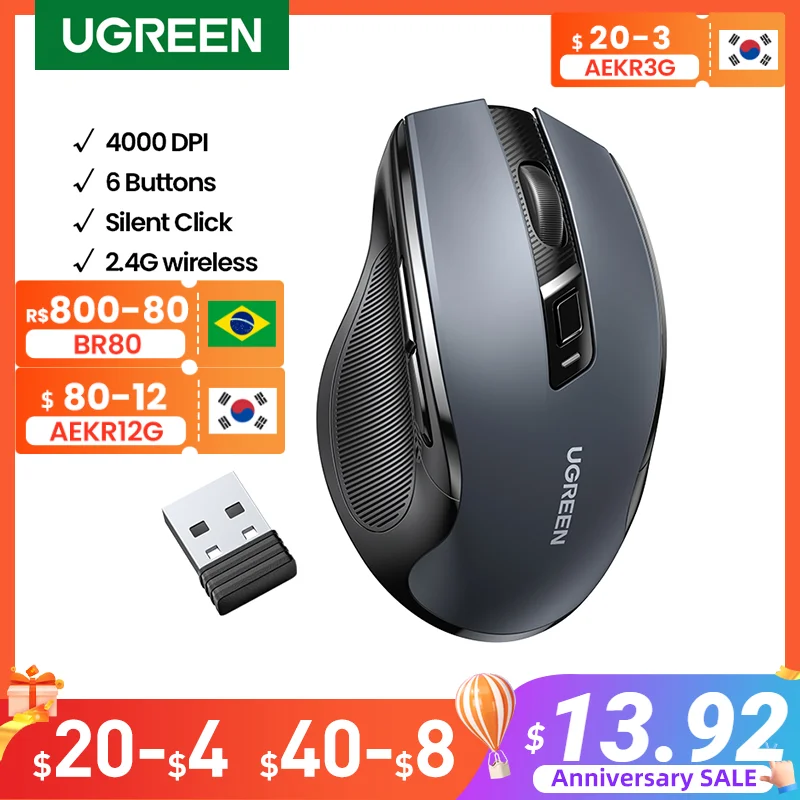 【Top Sale】UGREEN Mouse Wireless Ergonomic Mouse 4000 DPI