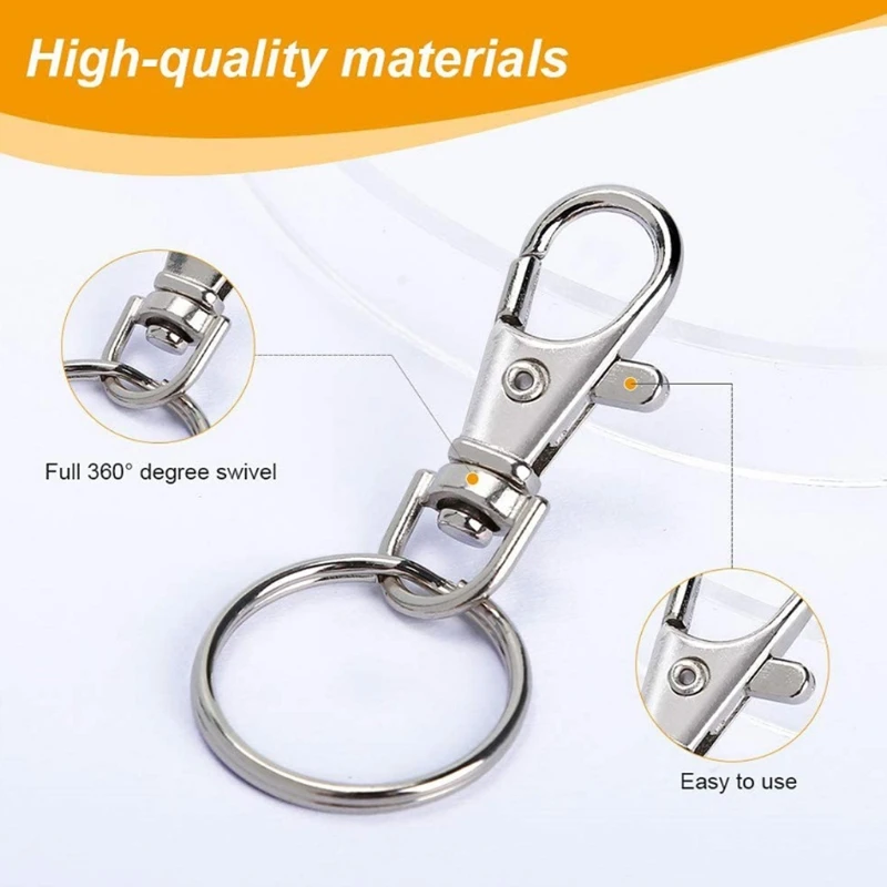 

41XC 100 Pcs Swivel Snap Hooks with Key Rings Lobster Claw Clasps S/M/L Assorted Size