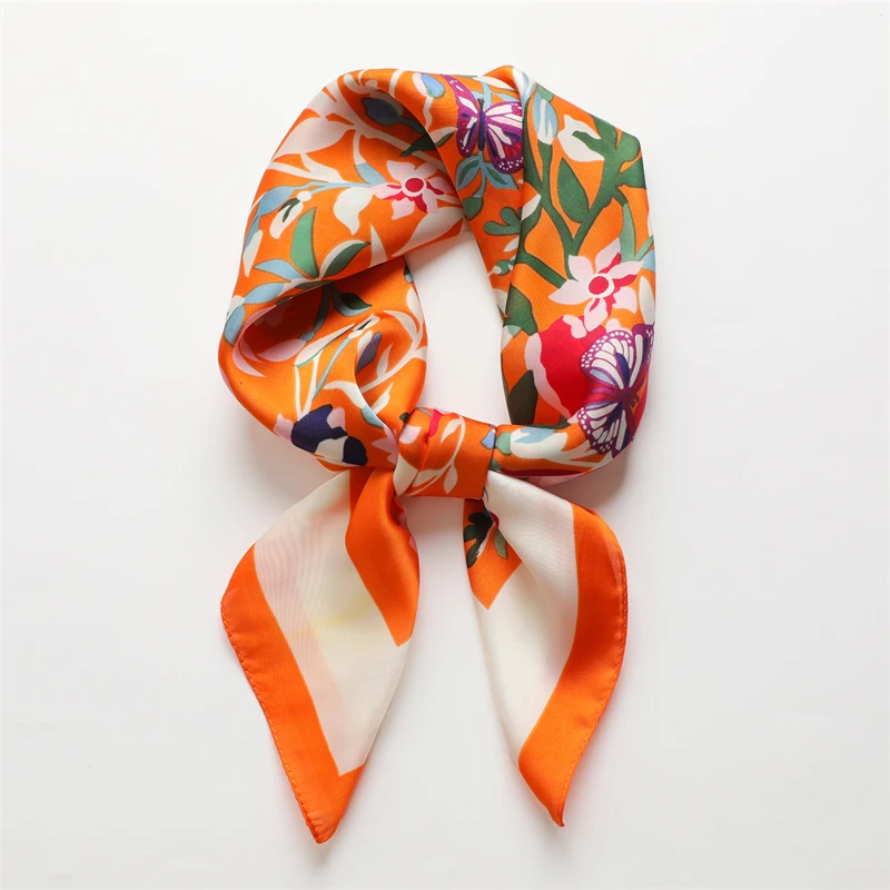 

New Design Kerchief Satin Silk Scarf for Women Fashion Print Small 70cm Square Headscarves Hair Bands Ribbon Scrunchies Headware