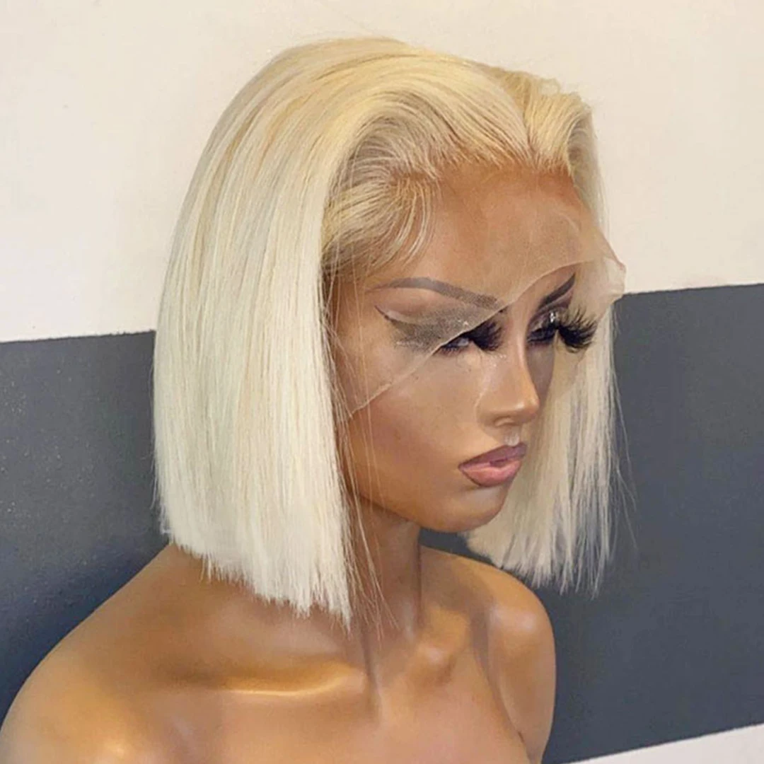 CEXXY 613 Blonde Bob Wig 13*6*1 T Part Lace Human Hair Wigs Pre Plucked HD Transparent Brazilian Straight Colored Short Bob Wig