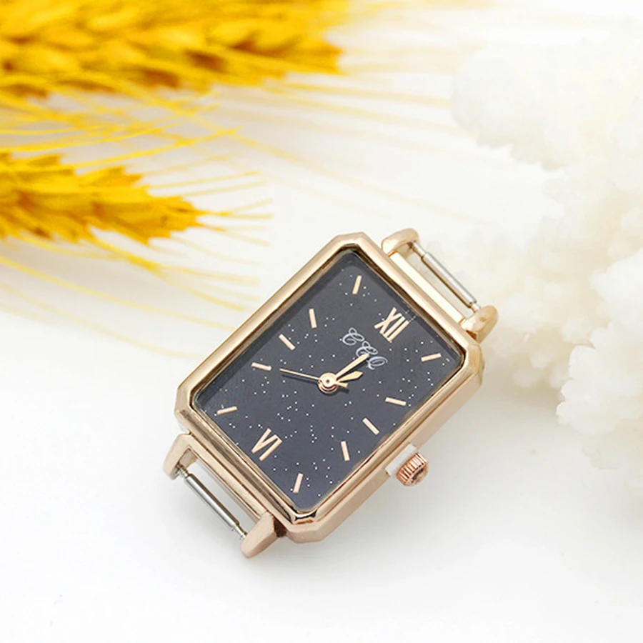 Diy Personality Rose Gold Small Rectangle Watch Header With Thin（10mm） Watchband Gradient Surface Watch Accessories Wholesale