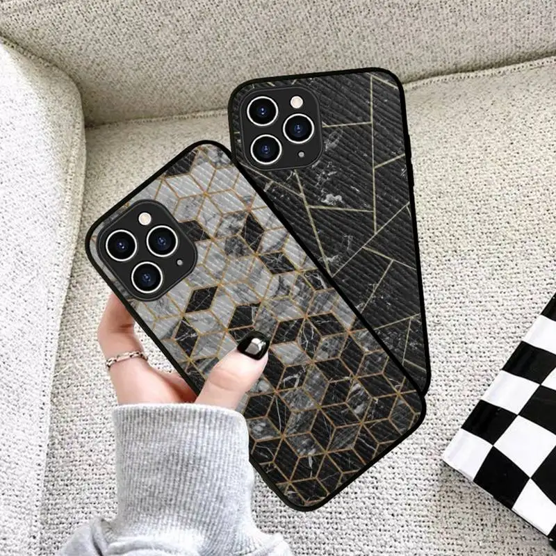 

Yinuoda Geometric Marble Phone Case Hard Leather Case for iPhone 11 12 13 Mini Pro Max 8 7 Plus SE 2020 X XR XS Coque