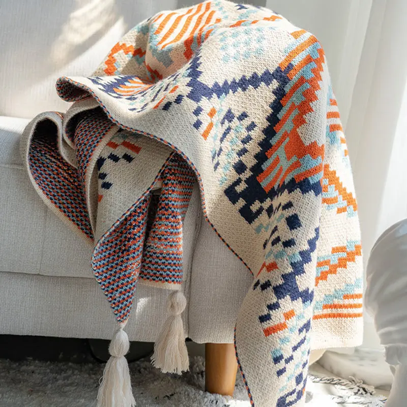 Плед в скандинавском стиле, вязаное одеяло в богемном стиле для дивана, плед для дивана, покрывало для кровати, декоративное покрывало