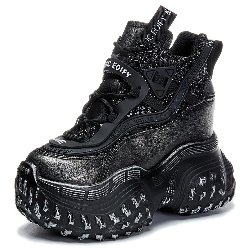 Массивные кроссовки из раскрытой кожи 12 см весенняя обувь ботильоны натуральной