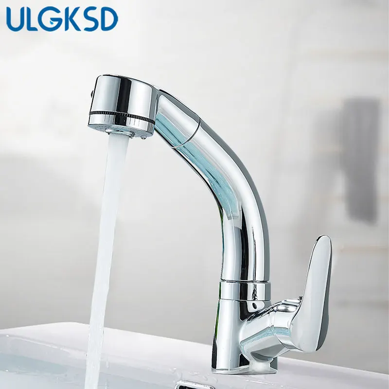 

ULGKSD New Basin Faucet 2 Ways Bathroom Crane 360° Rotate Mixer Tap Deck Mount Hot&Cold Sink Sprayer Stretchable Bathroom Faucet