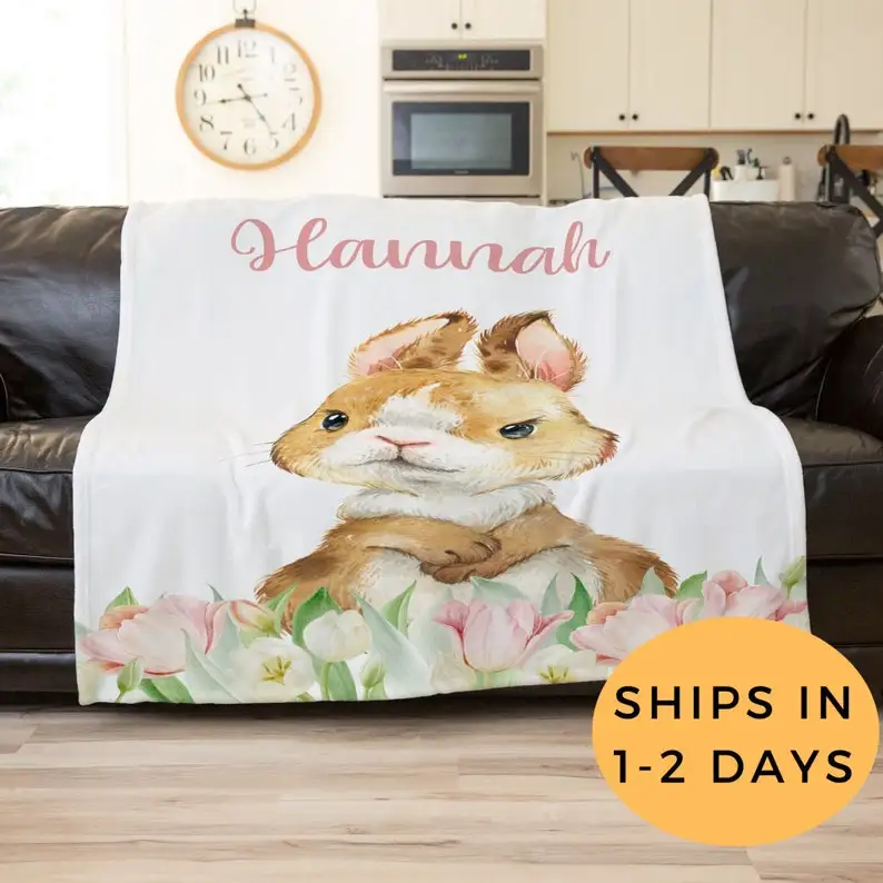 

Bunny Blanket, Easter Gift, Personalized Blanket For Kids, Boho Throw Blanket, Cute Throw Blanket, Holiday Throw Blanket, First