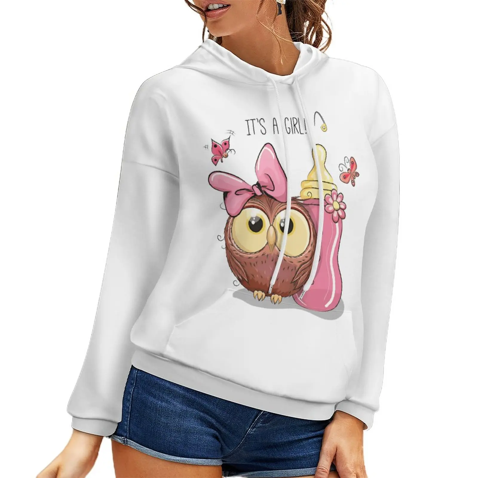 

Женский свитер с капюшоном, свитер в стиле Харадзюку с забавным принтом совы, свитер с капюшоном и открытыми плечами, весна-осень