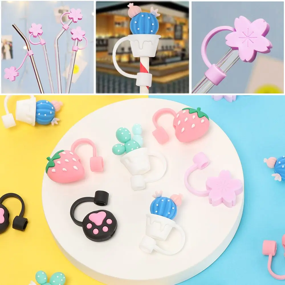 

1pcs Cute Straw Tips Splash Proof Airtight Silicone Straw Plug Drinking Dust Cap Cartoon Plugs Cover Cup Accessories