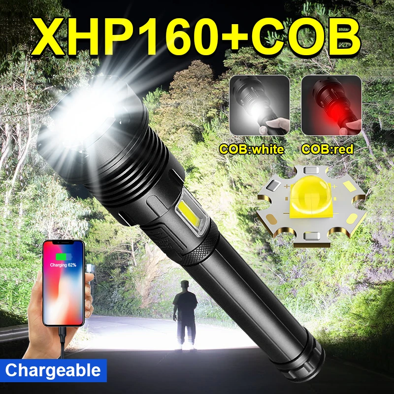 

Новинка XHP160 самый мощный яркий светодиодный фонарик 18650 900000 Люмен Тактический светильник онарик USB Перезаряжаемый фонарик Высокая мощность...