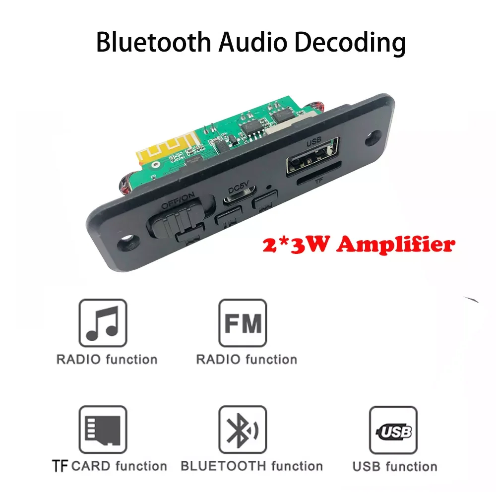 

2023New 2*3W Amplifier Bluetooth 5.0 Car MP3 Player Decoder Board 5V Wireless FM Radio Module TF USB Handsfree Call