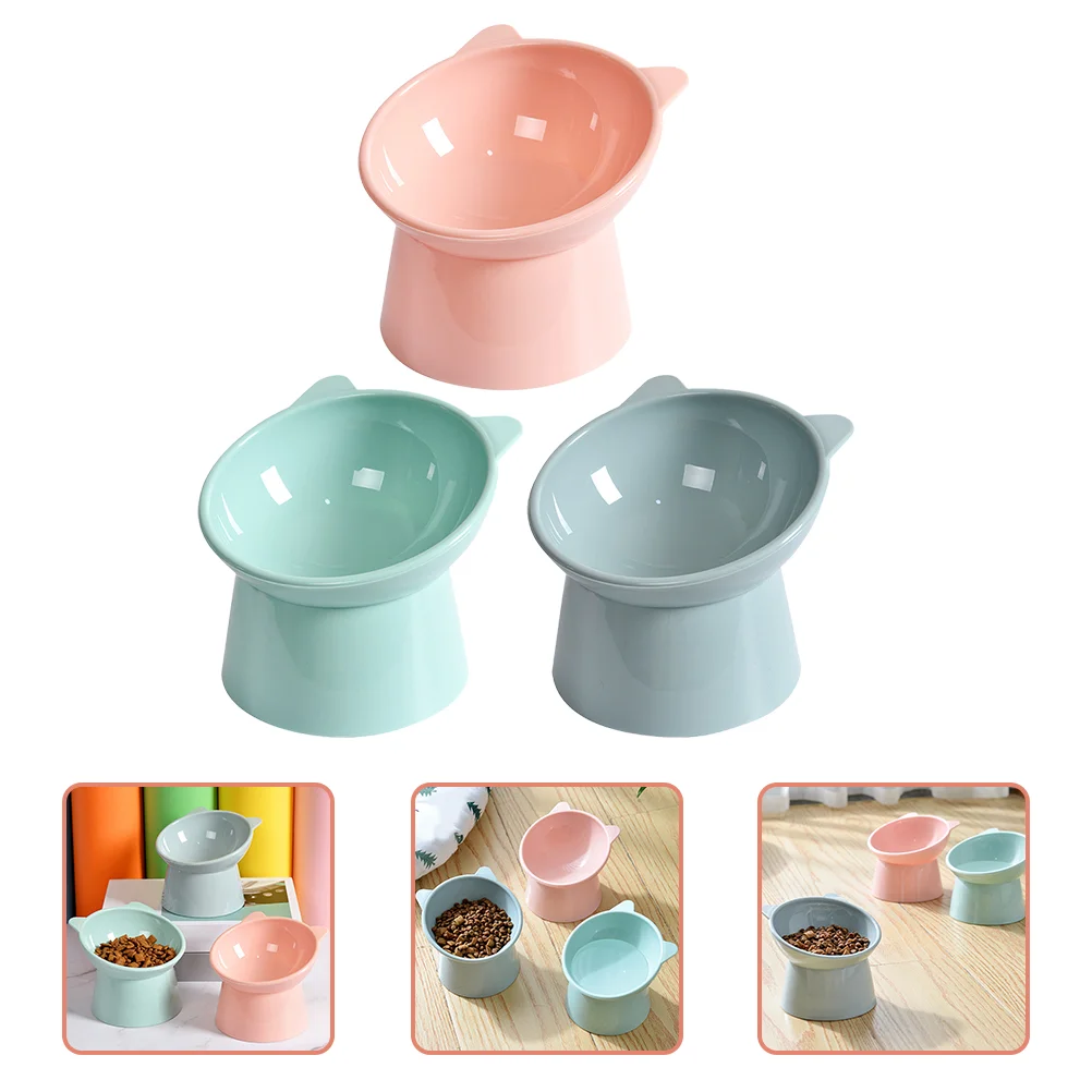 

3 Pcs Ceramic Cat Food Bowls Water 13.5X11.7CM Elevated Plastic Raised Pet Cats