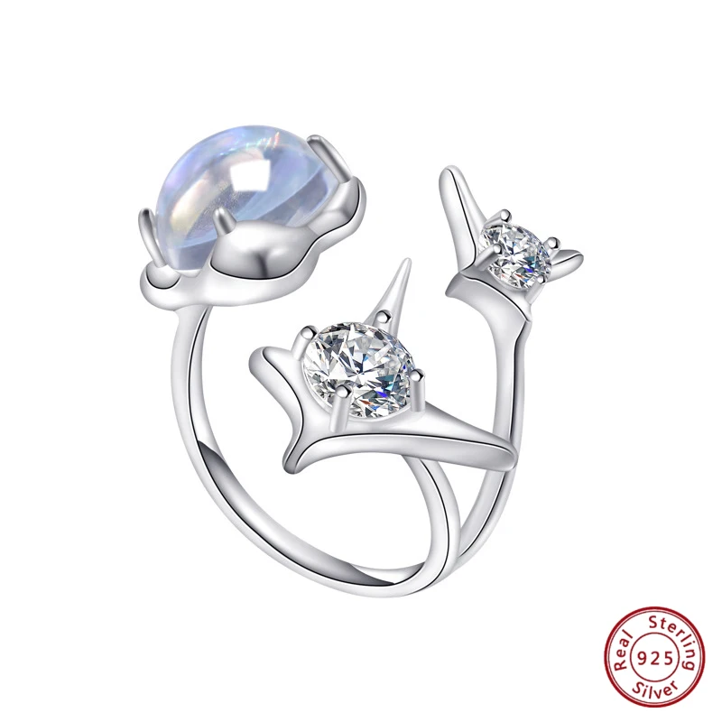 

Кольцо из стерлингового серебра S925 с лунным камнем и дизайном мерцающей звезды, регулируемое Открытое кольцо