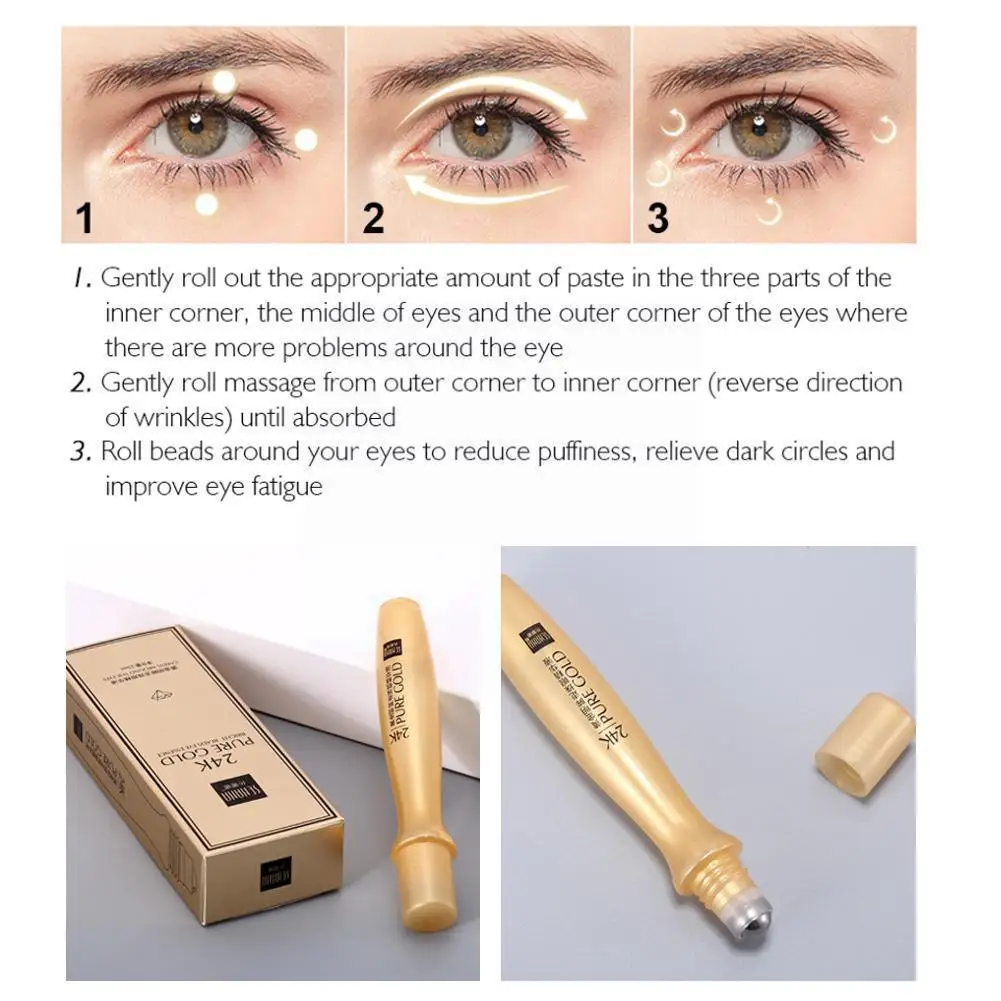 

24k Gold Snail Eye Serum Roll-on Eye Cream Remove Dark Cream Eye Remove Wrinkle Fine Circles Lines Eye Bag W7w4