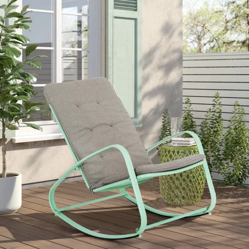 

Outdoor 1 PC Rocking Chair Metal Rocking Chair with Cushion for Outdoor Indoor Balcony, Green