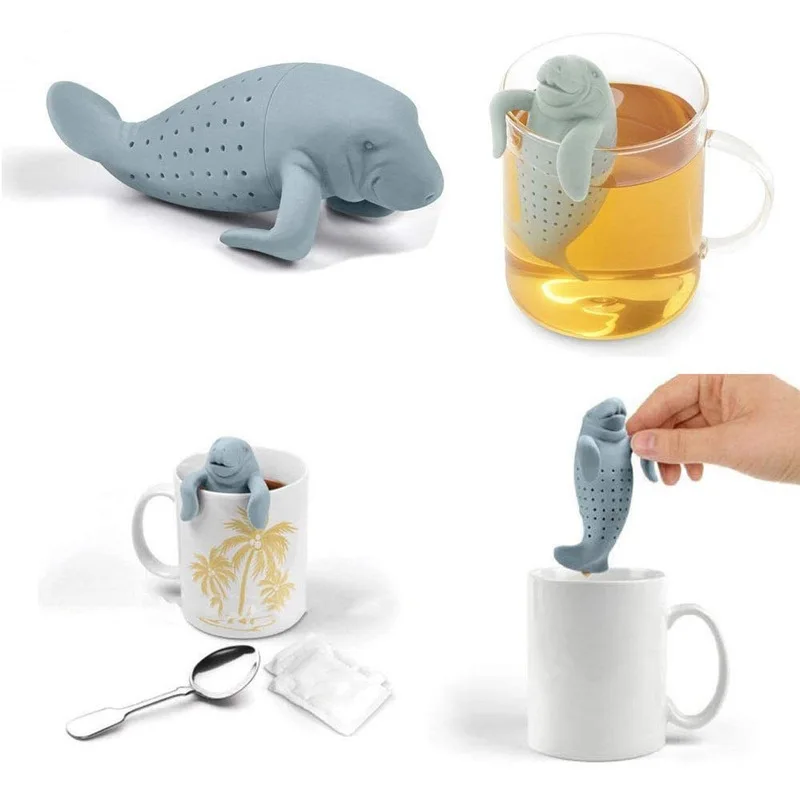 

2022 Kitchen Silicone Tea Strainer New Super Cute Mister Teapot Manatee Tea Infuser Dolphin Filter Brewing Making Teapot Tea Set