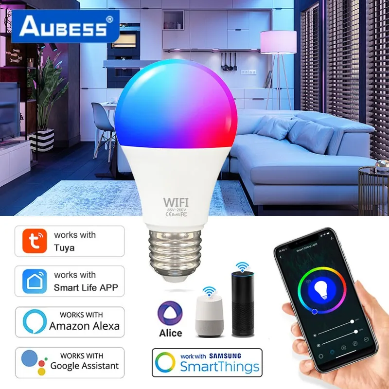 

Умная лампа Светодиодная Tuya, 15 Вт, E27, Wi-Fi, с регулируемой яркостью