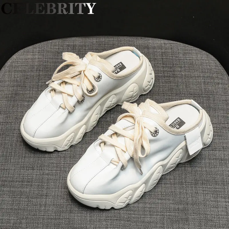 

Apanzu Baotou Half Slippers Female Thick-soled heightened casual shoes 2022 Spring and Autumn Korean Non-slip Sports slippers