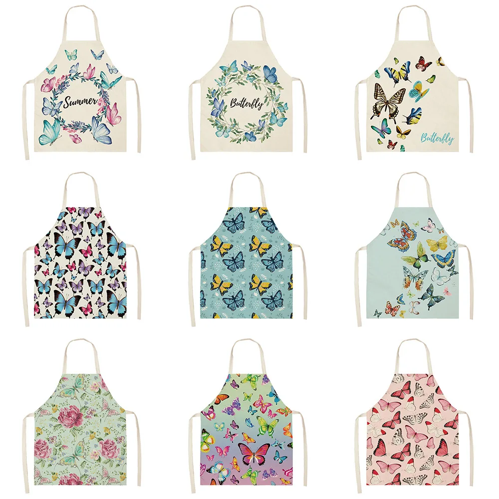 

Butterfly Printed Pattern Kitchen Aprons Cotton Linen For Women Home Cooking Cleaning Baking Waist Bibs Pinafore apron for men