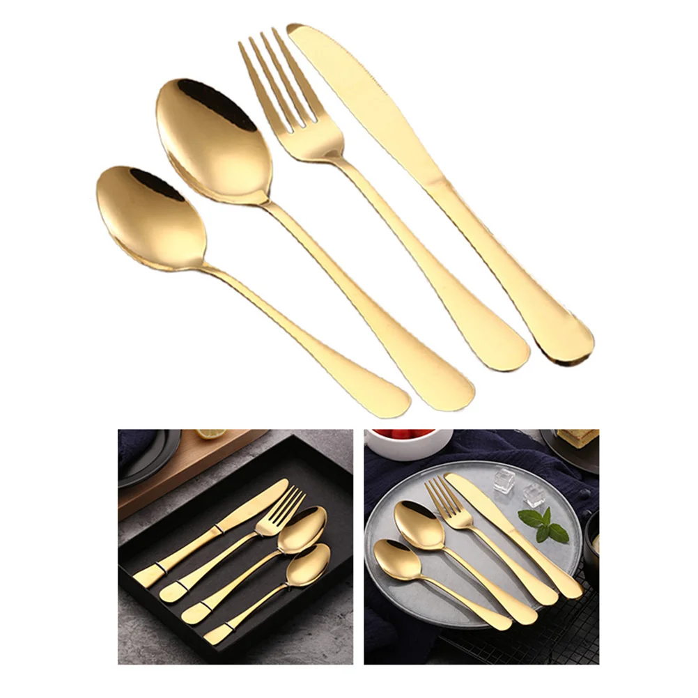 

4 Pcs Spoon Set Dinner Silverware Stainless Steel Set Kitchen Dinner Set Forks Silverware Eating Utensil Set Western Style