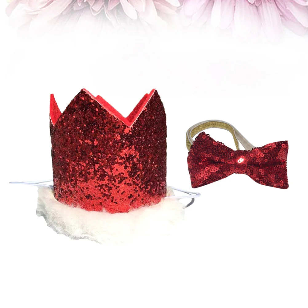 

Pet Christmas Hat Dog Cat Bow Party Tie Cap Birthday Headwear Headgear Costume Necktiepuppyplush Headdress Collar Glitter