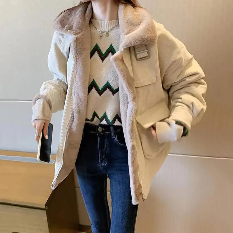 

New Corduroy Velvet Winter Jacket Women 2022 Oversized Thicken Warm Coats Woman Korean Zipper Up Lamb Woolen Jackets Female