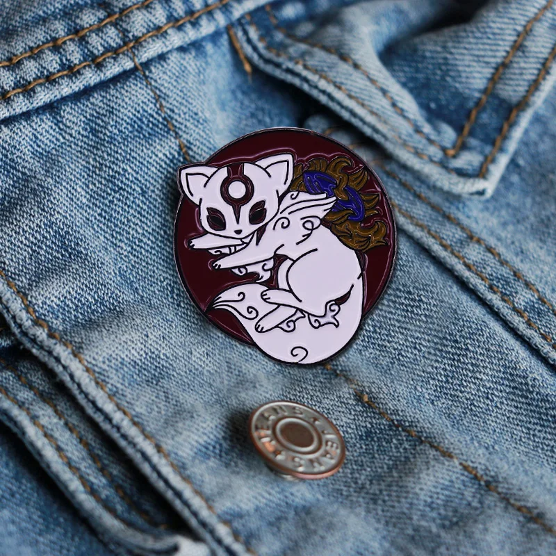 Эмалированная брошь Okami Amaterasu в виде Белого Волка богини для видеоигр искусство