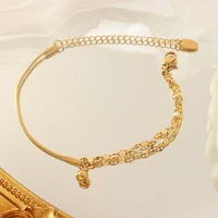 yaonuan trendy campus style small steel ball pendant double layer chain gold plated bracelet for women exquisite jewelry gifts