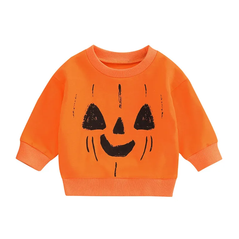 

Toddler Boys Girls Pumpkin Print Sweatshirt Halloween Costumes 6Month-4Years Orange Long Sleeve Scoop Neck Casual Hoodies Fall