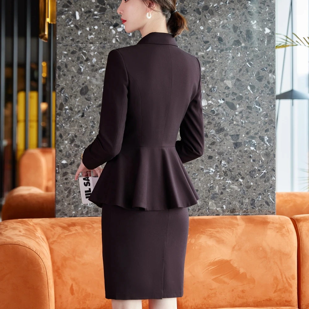 Autumn Formal Ladies Claret Strip Blazer Women Business Suits with Sets Work Wear Office Uniform  Large Size Skirt Jacket Spring