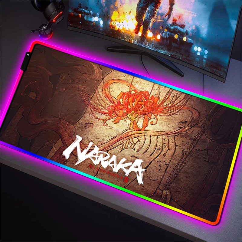 

Naraka Bladepoint Gamer Keyboard Pad RGB Mouse Mats LED Backlight Desk Mat Gaming Accessories Mousepad Mause Pads Large Xxl Pc