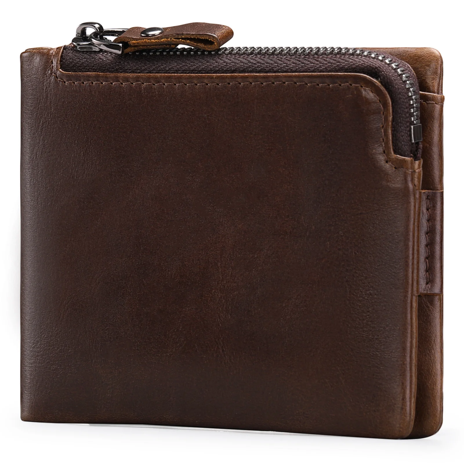 

Wallet Men Men's wallet RFID anti-theft brush leather short wallet multi card Zipper Wallet