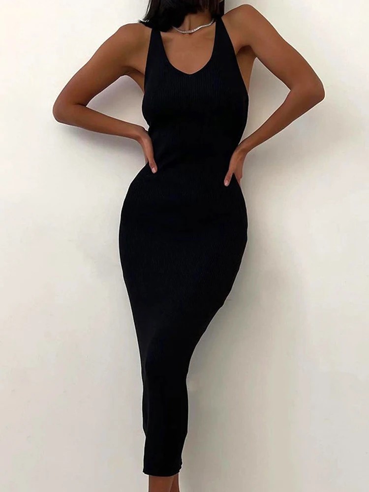 

Summer 2022 Fashion Elastic Open Back Prom Birthday Party Long Dresses For Women Elegant Slip Backless Revealing Bodycon Dress