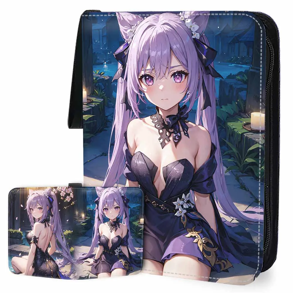 

Sexy Beautiful Girl Card Storage Bag Anime Genshin Impact Card Book Cartoon Pu Leather Zipper Card Album 4/9Pockets 50Pages