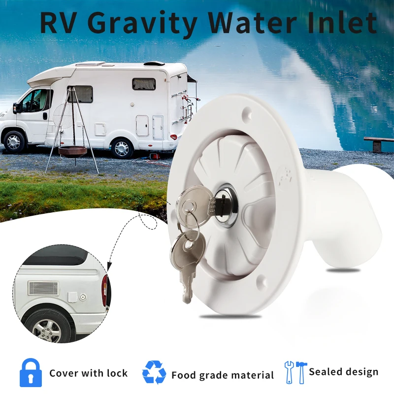 RV accessories Gravity fresh water filling hatch inlet filter can be locked for RV, camping trailer, white caravan accessories