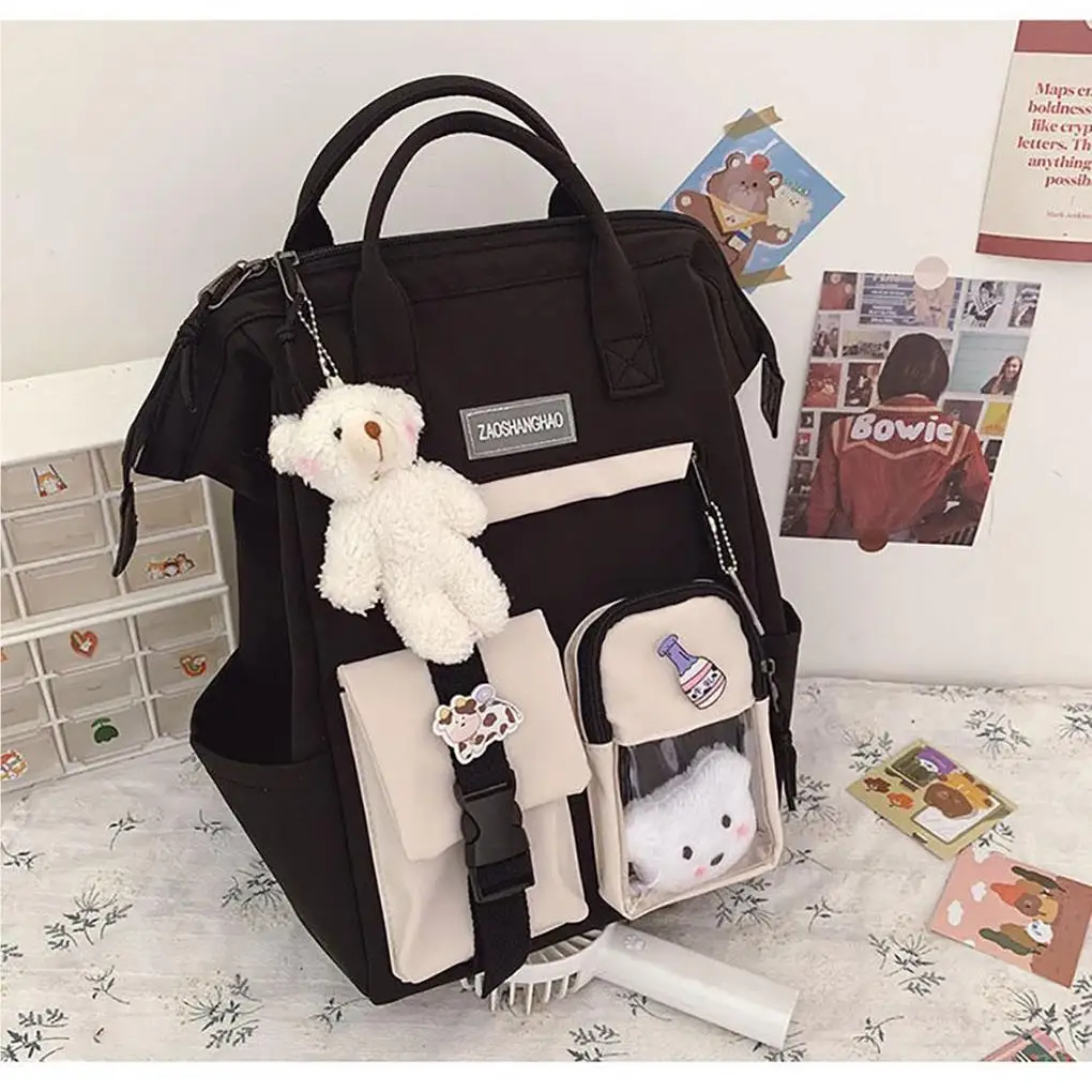 

2021 Solid Color Backpack Women Waterproof Candy Colors Backpacks with Badge Pendant Nylon Travel Bag for School Daily