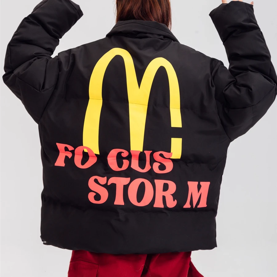 

Американская винтажная Милая пищевая надпись Y2K, раньше, Мужская Женская Повседневная Свободная куртка-пуховик, толстые хлопковые теплые пальто