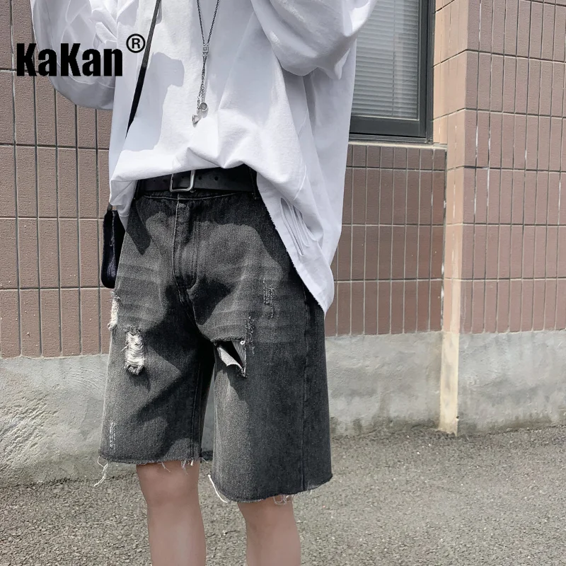 Kakan - New Trendy Brand Distressed Thin Denim Jeans, Summer Men's Casual Straight Leg Pants with A Quarter Length Jeans 29-N605