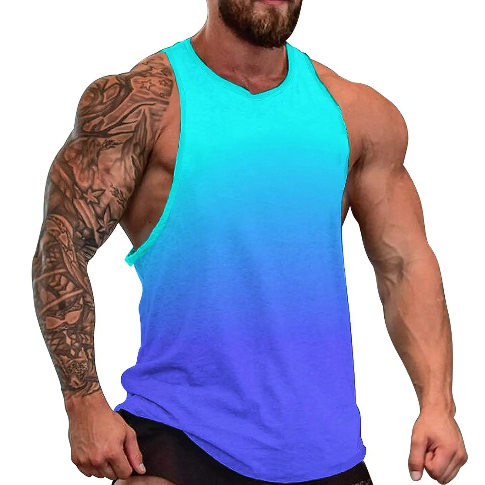 

Ombre Print Tank Top Male Neon Blue Fashion Tops Daily Bodybuilding Custom Sleeveless Vests Plus Size 4XL 5XL