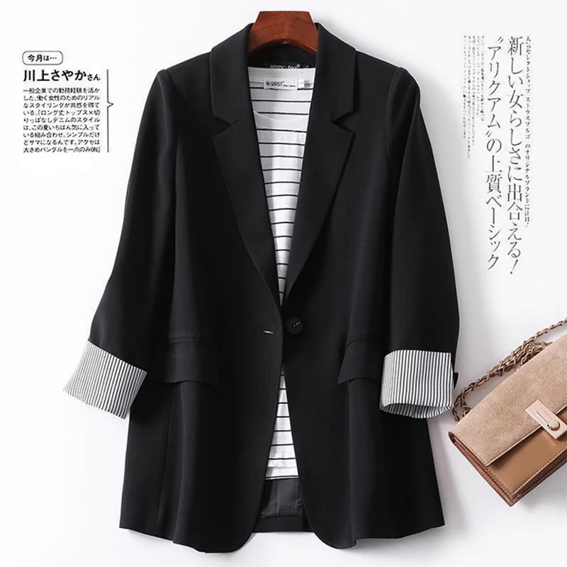 Blazers Women Korean Spring Loose Pocket Women's Elegant Coat Single Button Simple Coat Long Sleeve New Women's Set Top Fashion
