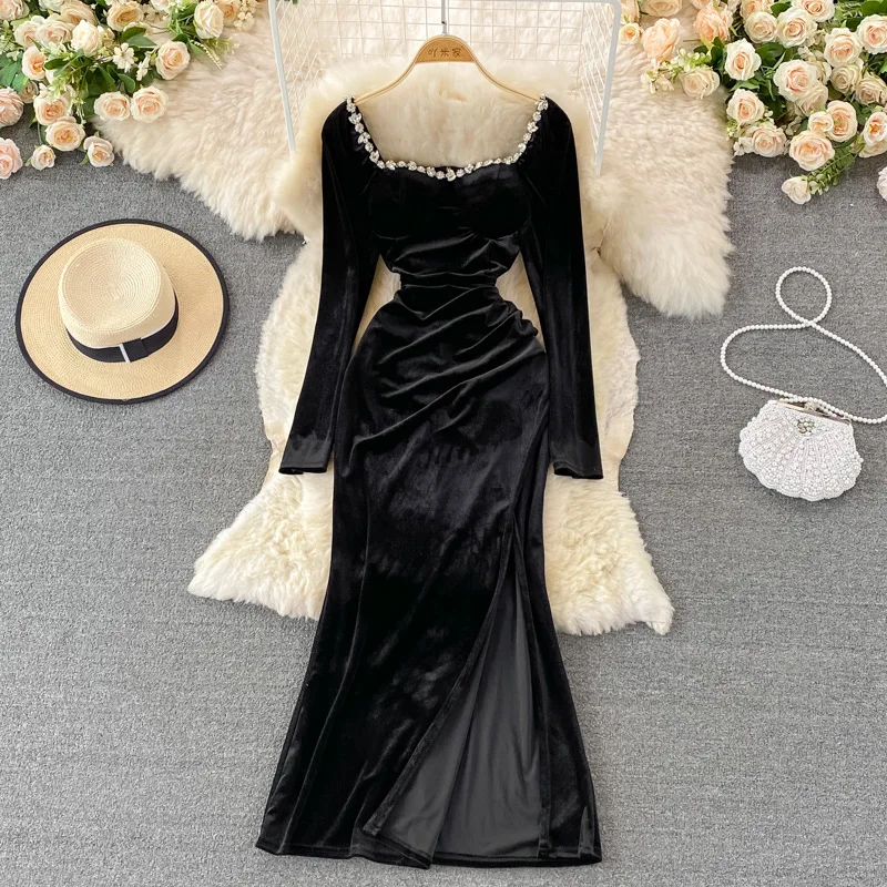 

Long skirt fashionable temperament square neck maternity dress White